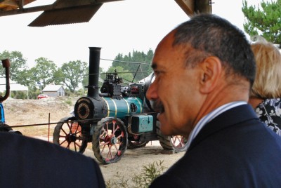 The Governor-General watches the Bill O'Donnell Sawmill being started.