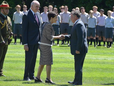Dame Patsy Reddy greets HM King Abdullah II.