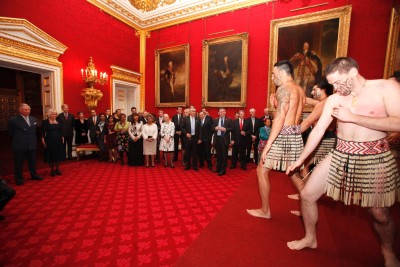 Ngati Ranana perform a haka for The Prince of Wales and Duchess of Cornwall.