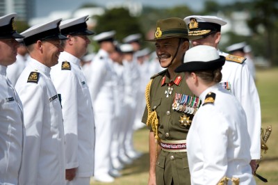 The Governor-General, Lt Gen The Rt Hon Sir Jerry Mateparae, inspects the Guard of Honour.
