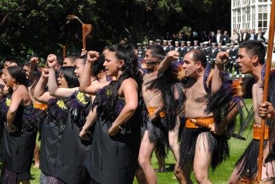 Members of the New Zealand Defence Force Cultural Group perform a haka.