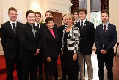 An image of Dame Patsy with students from Lindisfarne College