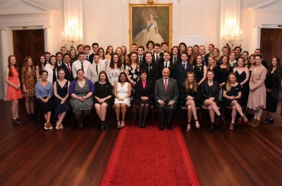 An image of Their Excellencies with the recipients of Duke of Edinburgh Hillary Gold Awards