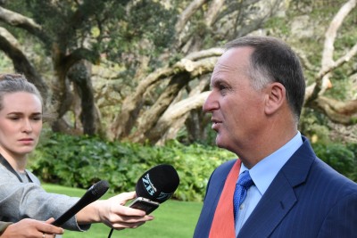 Image of The Rt Hon Sir John Key being interviewed after his investiture