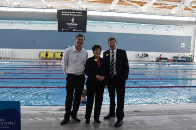 An image of Dame Patsy with Alex Baumann, CEO High Performance Sport NZ and Mike Stanley, CEO AUT Millenium Institute