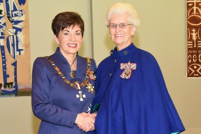 An image of Dame Patsy with Mrs Elizabeth (Charmaine) Donaldson, Matamata, QSM for services to health and seniors
