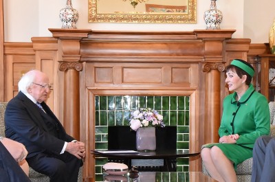 Image of Dame Patsy and President of Ireland, Michael D. Higgins in the Liverpool Room at Government House 