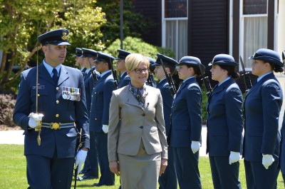 Image of HE Ms Dace Treija-Masi, Ambassador of Latvia inspects the Guard of Honour