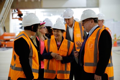 Image of Dame Patsy with Te Papa Head of Art, Charlotte Davy and Evan Williams, Chair of the Te Papa Board.