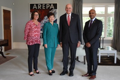 an image of Their Excellencies with Dame Susan Devoy and Rakesh Naidoo
