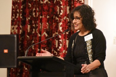 Image of Frances Turner, Executive Director of the Royal New Zealand Ballet, who was MC for the evening