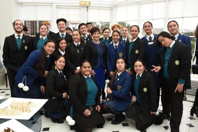 an image of Dame Patsy with the fantastically talented Te Wharekura o Ngā Mokopuna, Wellington East Girls College and St Catherines College