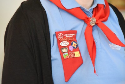 Image of a Girl Guide's collection of badges