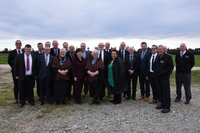 an image of Dame Patsy with the partners who are working together to rehabilitate Te Waihora catchment