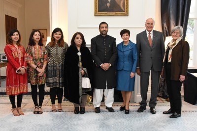 an image of Dame Patsy, Sir David, Hon Eugenie Sage, HE Dr Abdul Malik, High Commissioner of the Islamic Republic of Pakistan and his family