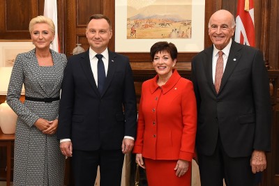 Image of Dame Patsy and Sir David with the President of the Republic of Poland, HE Andrzej Duda and Agata Kornhauser-Duda