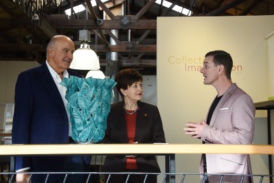 Image of Dame Patsy and Sir David with Scott Redding of Glassworks
