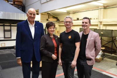 Image of Dame Patsy and Sir David with Philip Stokes and Scott Redding of New Zealand Glassworks