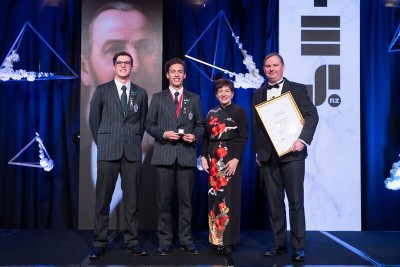 an image of Dame Patsy with Harrison Dudley-Rode, Israel Grant and Aaron Snodgrass for inductee James Dilworth