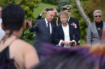 Image of the Ambassador of the Republic of France  HE Ms Sylvaine Carta-Le Vert with kaumatua Prof Piri Sciascia