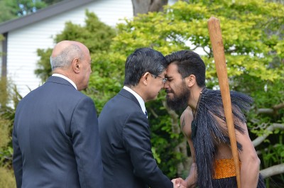 Image of a hongi for the Ambassador of Japan HE Mr Hiroyasu Kobayashi