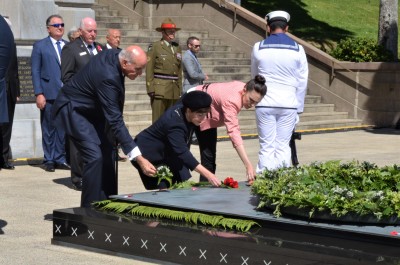 an image of Sir David, Dame Patsy and Prime Minister Jacinda Adern at the Tomb of the Unknown Warrior