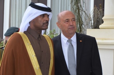 an image of HE Mr Saad Abdullah Al Mahmoud Al Shareef, Ambassador for the State of Qatar and Prof Piri Sciascia