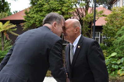 an image of HE Mr Jurij Rifelj, Ambassador of the Republic of Slovenia greeting Prof Piri Sciascia