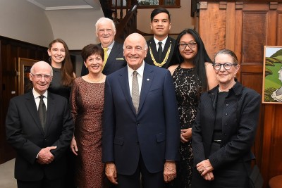 Image of Dame Patsy and Sir David with the official party and the 2018 Sir George Elliot scholars