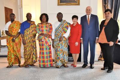 Image of High Commissioner for the Republic of Ghana, HE Mr Edwin Nii Adjei with Dame Patsy, Sir David, Minister for Maori Development, Hon Nanaia Mahuta and others