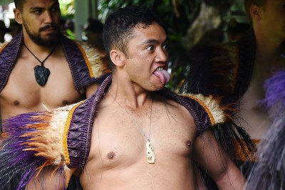 Image of a warrior during the haka