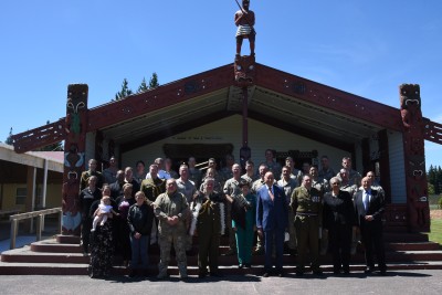 an image of Outside the wharenui at the New Zealand Army National Marae