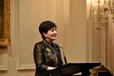 an image of Dame Patsy welcoming guests to the Arts Patron Dinner