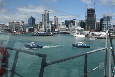 an image of Auckland from the bridge of HMNZS Canterbury