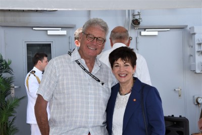 an image of Dame Patsy with yachting commentator Peter Montgomery