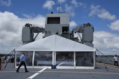 an image of The lunch marquee on the flight deck of HMNZS Canterbury
