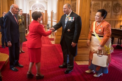 Image of Dame Patsy greeting the King of Tonga, King Tupou VI