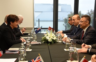 Image of Dame Patsy leading discussions with the Vice President of the Republic of Turkey, HE Fuat Oktay and Turkish Foreign Minister, Mevlüt Çavuşoğlu