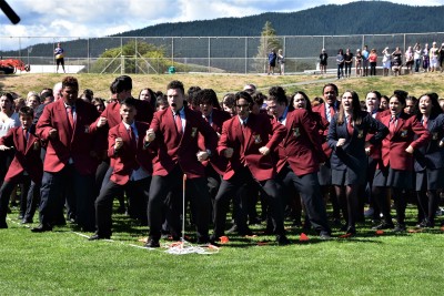 Some of the 1500 students performing a mass haka