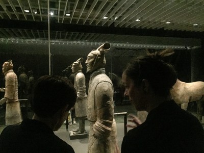 Image of Dame Patsy and Dr Rebecca Rice viewing the terracotta warriorss