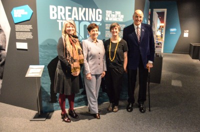 Image of Dame Patsy and Sir David with Jill Haley, Canterbury Museum Curator Human History and Lizzie Meek, Antarctic Heritage Trust, Programme Manager – Artefacts. Lizzie Meek, Antar