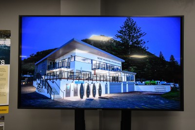 Image of the new Mount Maunganui Surf Lifeguard building from the beach