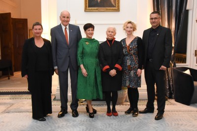 Dame Patsy and Sir David with Vivienne Stone, Dame Robin White, Shane Cotton and Eve Armstrong