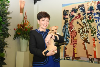 Dame Patsy with a rescue puppy, Coco