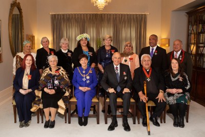 Sir Patsy and Sir David with the recipients at the Friday 6 September 2019 investiture