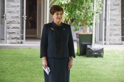 Image of Dame Patsy arriving for the memorial service