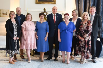 Image of Dame Patsy and Sir David with Good Bitches founders Nicole Murray and Marie Fitzpatrick plus Simon Thomas, Julie Treanor, Glen Neal, Anjuli Muller and Lyn Millman