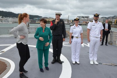 Image of Dame Patsy on board the HMNZS Wellington