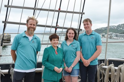 Image of Dame Patsy with master Nic Charrington and crew Hannah and Callum