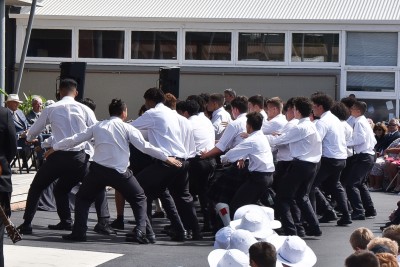 Image of Scots College students doing a haka for the official party
